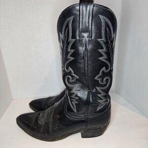 Vtg DAN POST 'Milwaukee' Black‎ Leather Cowboy Boots Sz. 9 EW Needs Sole Repair